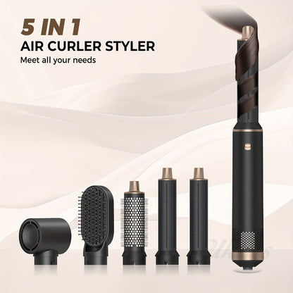 5-in-1 Hair Dryer Brush Round Brush Air Styler — Blow Dry, Curl, Straighten & Add Volume with 3 Heat Settings, All-in-One Hairstyling Tool for All Hair Types