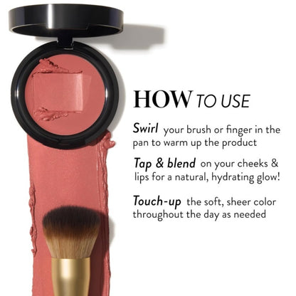 Cream Blush Beauty Balm Starter Kit with Brush, Hydrating Weightless Squalane Formula for Face & Lips, Natural Pink Glossy Finish Medium Coverage Blush Set