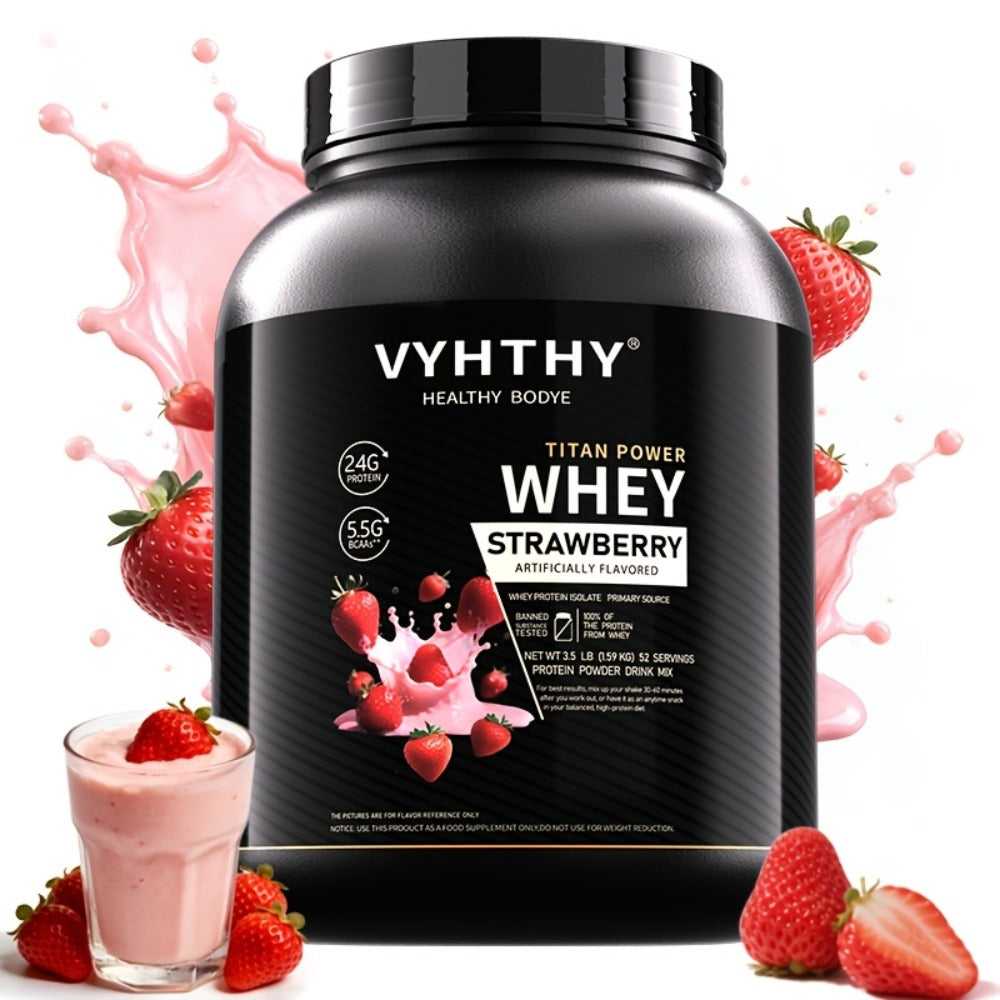 VYHTHY Whey Protein Powder, Premium Milk Protein Powder, Isolated And Hydrolyzed Blend, Suitable for Sports Nutrition And Daily Use, Contains Bcaas, Low in Carbohydrates, Available in Strawberry, Blueberry, Vanilla