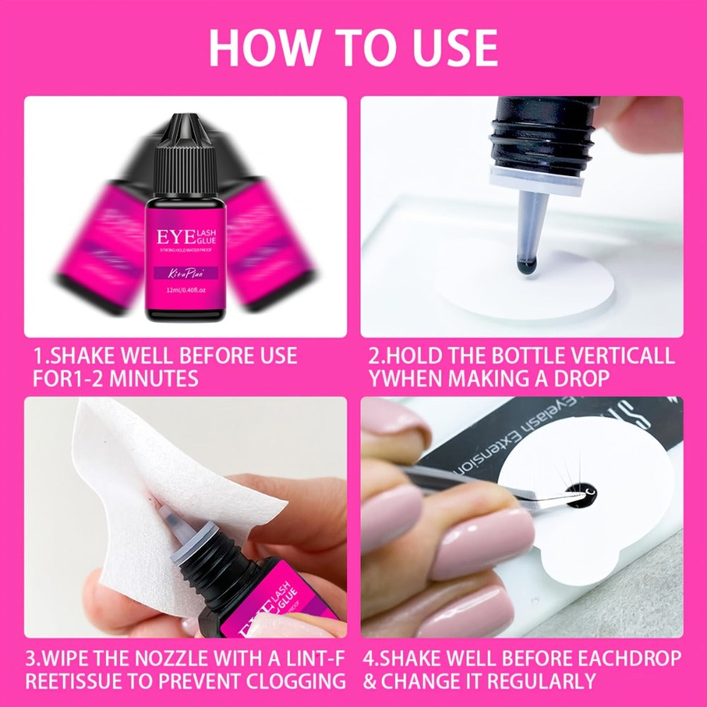 2pcs 0.17oz/0.41oz Eyelash Glue Eyelash Extension Supplies Black Lash Extension Eyelash Adhesive Strong Hold Drys In 0.5-1s with 6-7 Weeks Retention By Existing Beauty Lashes for Beginners to Use At Home And Cluster Lash DIY
