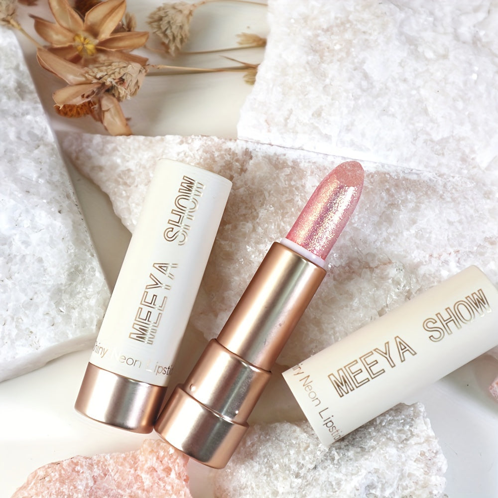 3pcs Pinkish Golden Pearlescent Lipstick Glossy Glitter Shimmer Lip Makeup Creamy Lip Gloss for Party Stage Cosplay Valentine's Day Gifts