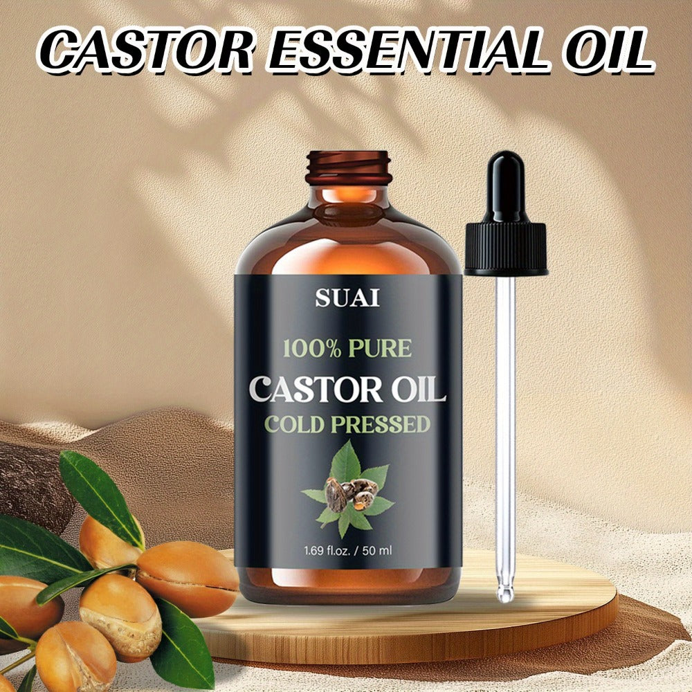 Castor Oil 100% Pure Cold Pressed 1.69oz for Hair Growth Eyebrows Eyelashes Skin Moisturizing Body Oil Plant Extract Hypoallergenic Smooth Soft Skin Care for Women Men
