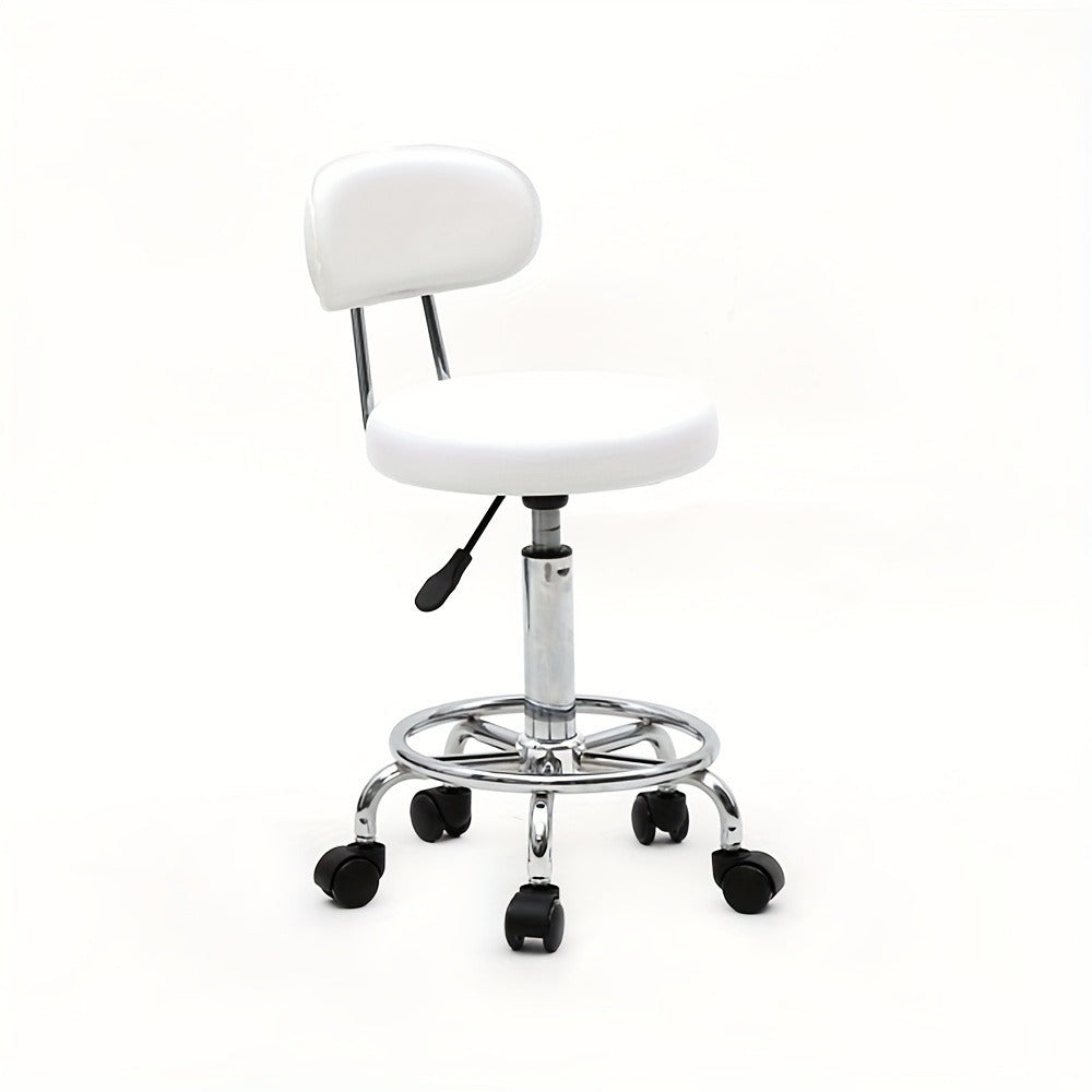 Round Shape Adjustable Salon Stool with Back And Line White