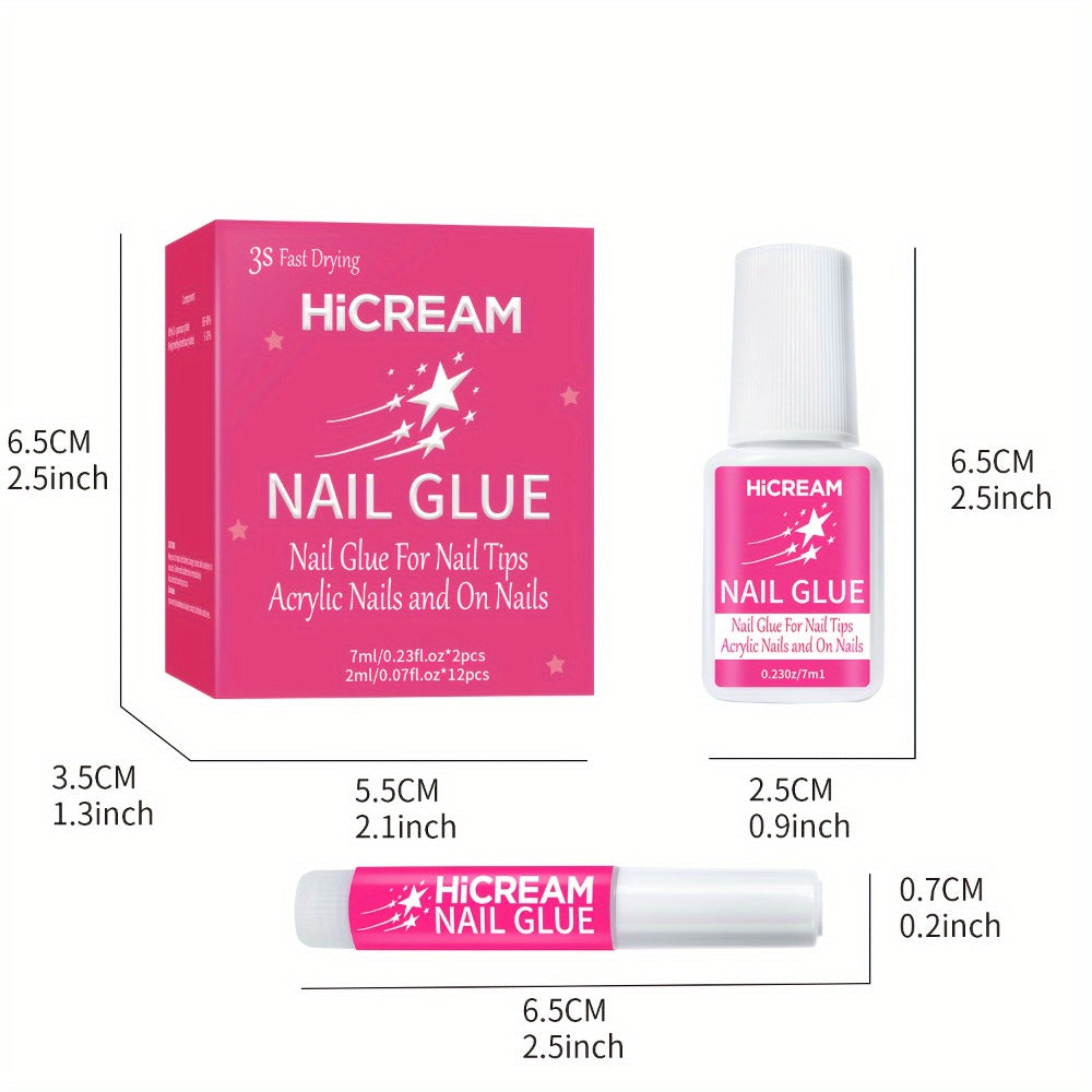 14pcs Quick-Dry Nail Glue, A Total Of 1.28oz, Super Strong Nail Glue 12pcs Of 0.07oz & 2pcs Of 0.24oz, for Acrylic & Fake Nails, Long-lasting, No Lamp Required, Super Strong Nail Glue for Press-Ons & Rhinestones, for Nail Salon Home DIY, Nail Salon