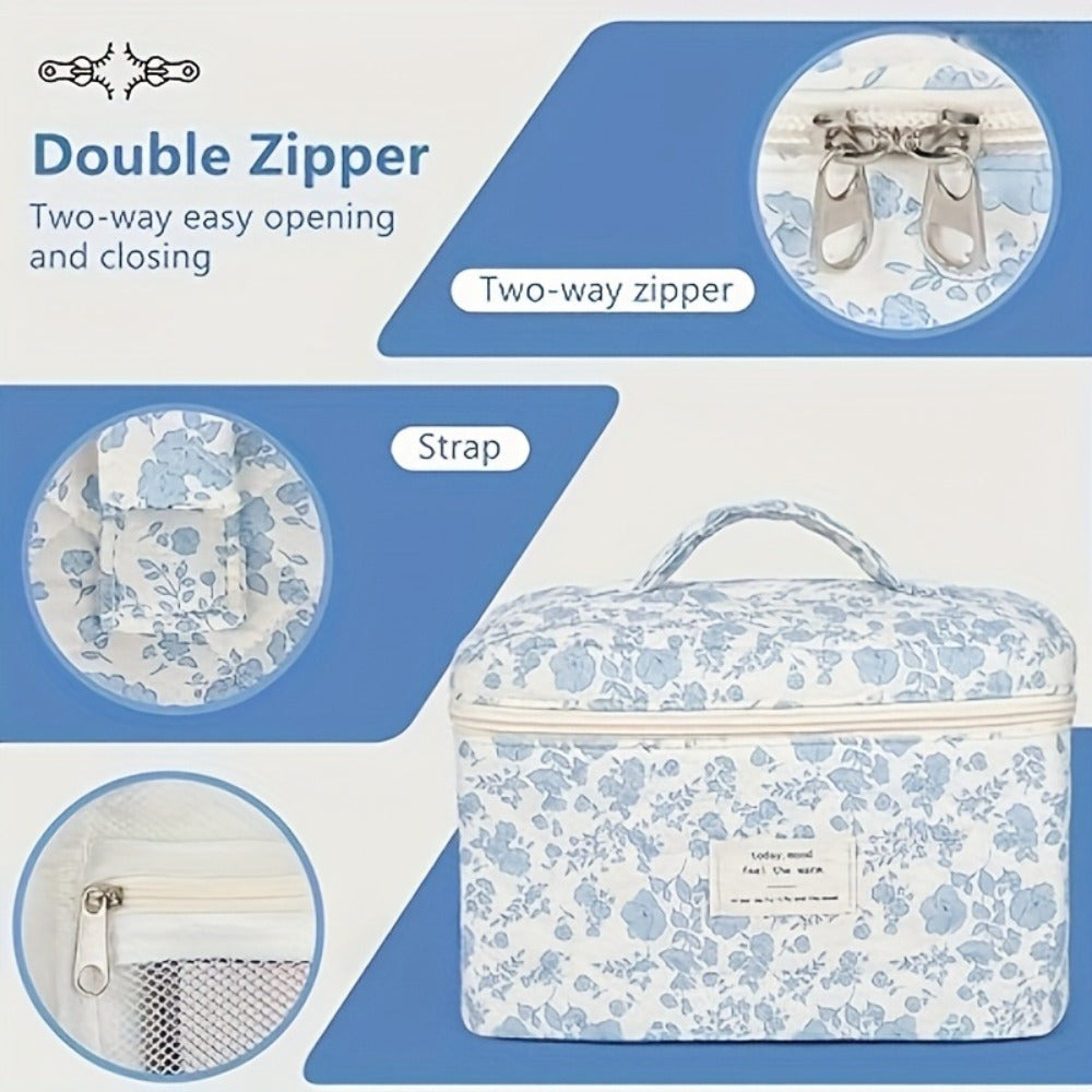 Large Capacity Floral Pattern Quilted Makeup Bag Set, 3 Counts Travel Cosmetic Bags, Stay Glam On-the-Go, Portable Zipper Makeup Organizer Pouches for Skincare, Cream, Lip Balm, Eyeliners, Makeup Tools, Makeup Container Set, Makeup Storage Organizer
