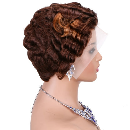 Pixie Cut Wig Human Hair 13x4 HD Lace Front Short Curly Wavy Wig Pre Plucked Natural Hairline Body Wave Loose Deep Wave Finger Wave Glueless Wig Natural Black Burgundy Chocolate Brown 6 Inch