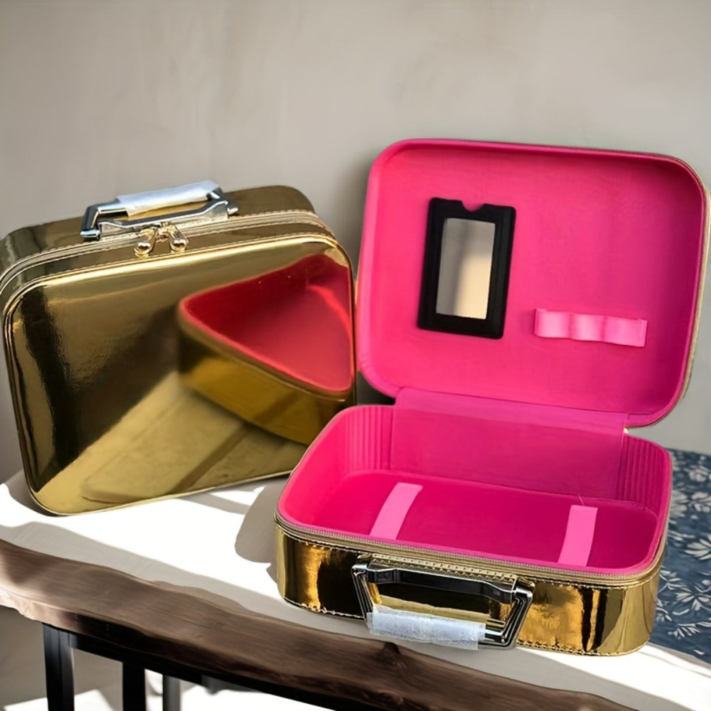 1pc Luxury Hard Shell Makeup Travel Case - Large Capacity Flat-Lay Organizer - Portable Glitter Storage Box for Women, Fits Inside Suitcase, Flash, Storage Bag