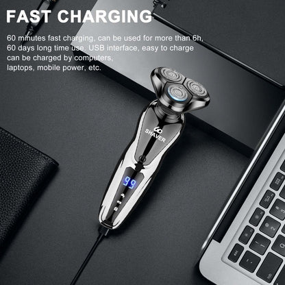 Electric Shaver for Men 3-in-1 Cordless Rechargeable - 360° Floating Rotary Beard Trimmer, Nose Hair Trimmer & Face Shaver with LED Display, USB Charging, Black