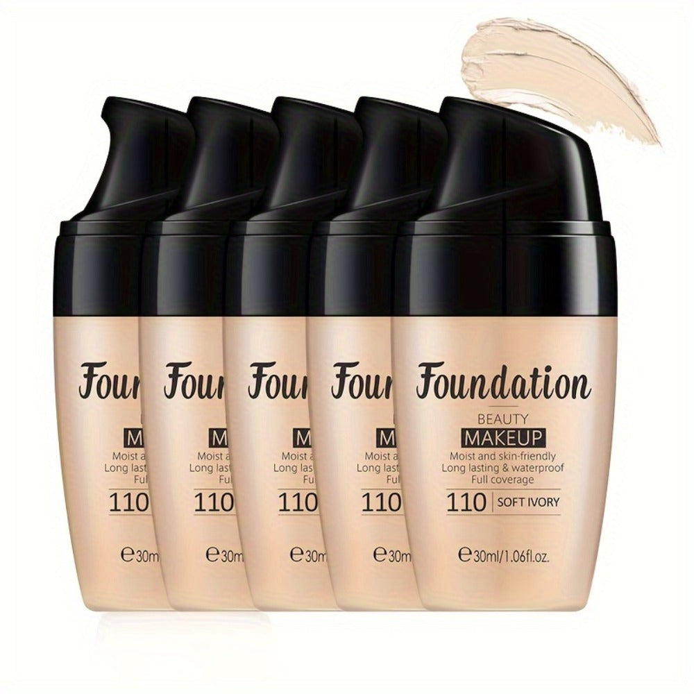 3/ 5PCS Moisturizing Liquid Foundation 30ml - Long Wearing Full Coverage Waterproof Flawless Skin Friendly Makeup Cream For Unisex Users