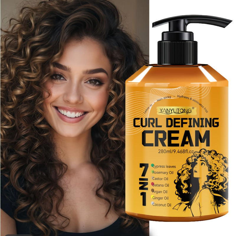 7-in-1 Upgraded Curling And Styling Cream, Containing Seven Hair Care Ingredients Such As Argan Oil And Rosemary Oil - Natural Fluffiness, Long-lasting Styling, Moisturizing, Suitable for Waves And Curls. Curling Resist Frizz, Define Curls