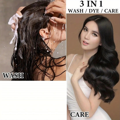 Natural Hair Dye Shampoo 3-in-1 Set 6pcs — Black & Brown Color Shampoo Conditioner & Cooling Formula, Unisex Long Hair Dye Shampoo Gift