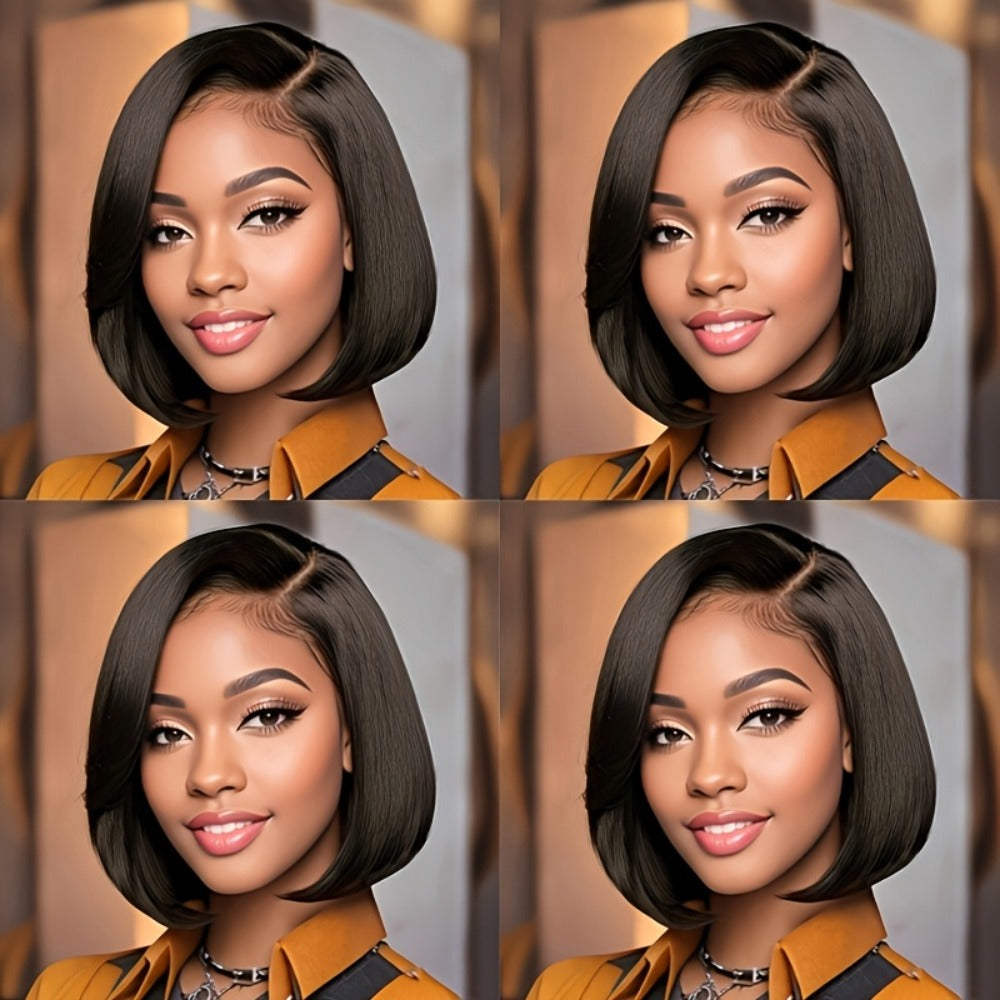 Short Bob Wig Synthetic Hair Curly Wavy Brown Highlight 8 Inch Rose Net Cap Festive Costume Wig for Women Daily Wear & Cosplay