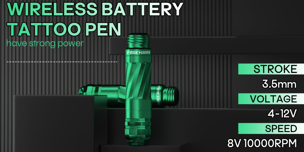 POSEIDON Tattoo V3 PRO Tattoo Pen Kit - POSEIDON Battery Tattoo Pen with Extra Battery 1400mAh, Tattoo Gun Kit with Tattoo Power Supply And 20pcs Tattoo Cartridge Needles, Complete Tattoo Kit 6 Color Tattoo Inks Tattoo Supplies for Beginners, Professional