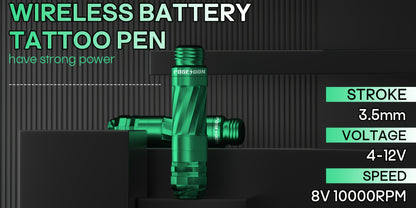 Wireless Tattoo Pen Kit V3 PRO 1400mAh Extra Battery - Poseidon Rotary Tattoo Machine LCD Screen 20pcs Needles 6 Color Inks Power Supply Complete Set LTK06