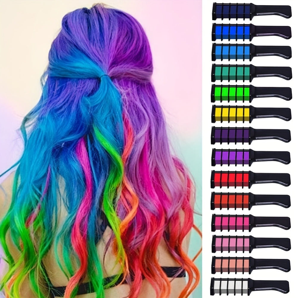 14-Color Hair Dye Chalk Comb - Temporary Washable, Plant-Based Squalane & Glycerin, Perfect for Creative Styles & Parties, YTRUNS Hair Styling Tool, Temporary Hair Color | Vibrant Hair Dye | Glycerin Based Dye