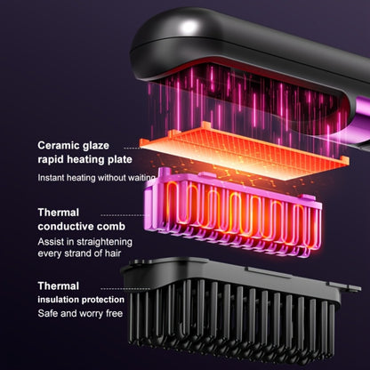 Cordless Hair Straightening Brush Portable Heated Straightener Comb USB Rechargeable Mini Travel Hair Straightener with Heat Protection for Women Men Beard Daily Use Gift