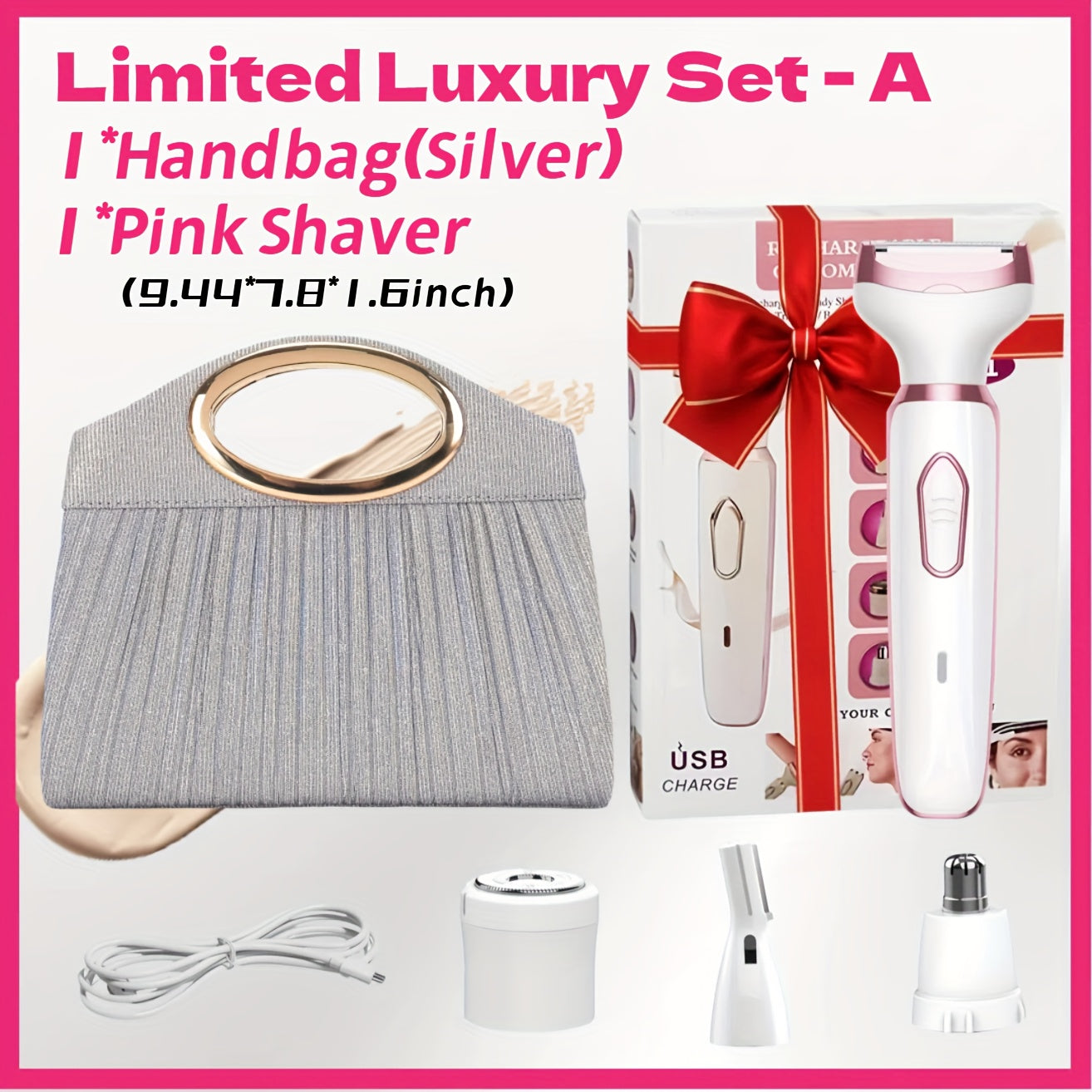 Electric Razor for Women 4-in-1 Rechargeable Grooming Kit - Lady Shaver Bikini Trimmer for Face Nose Legs Underarm Wet Dry Painless Hair Removal Portable Gift Set