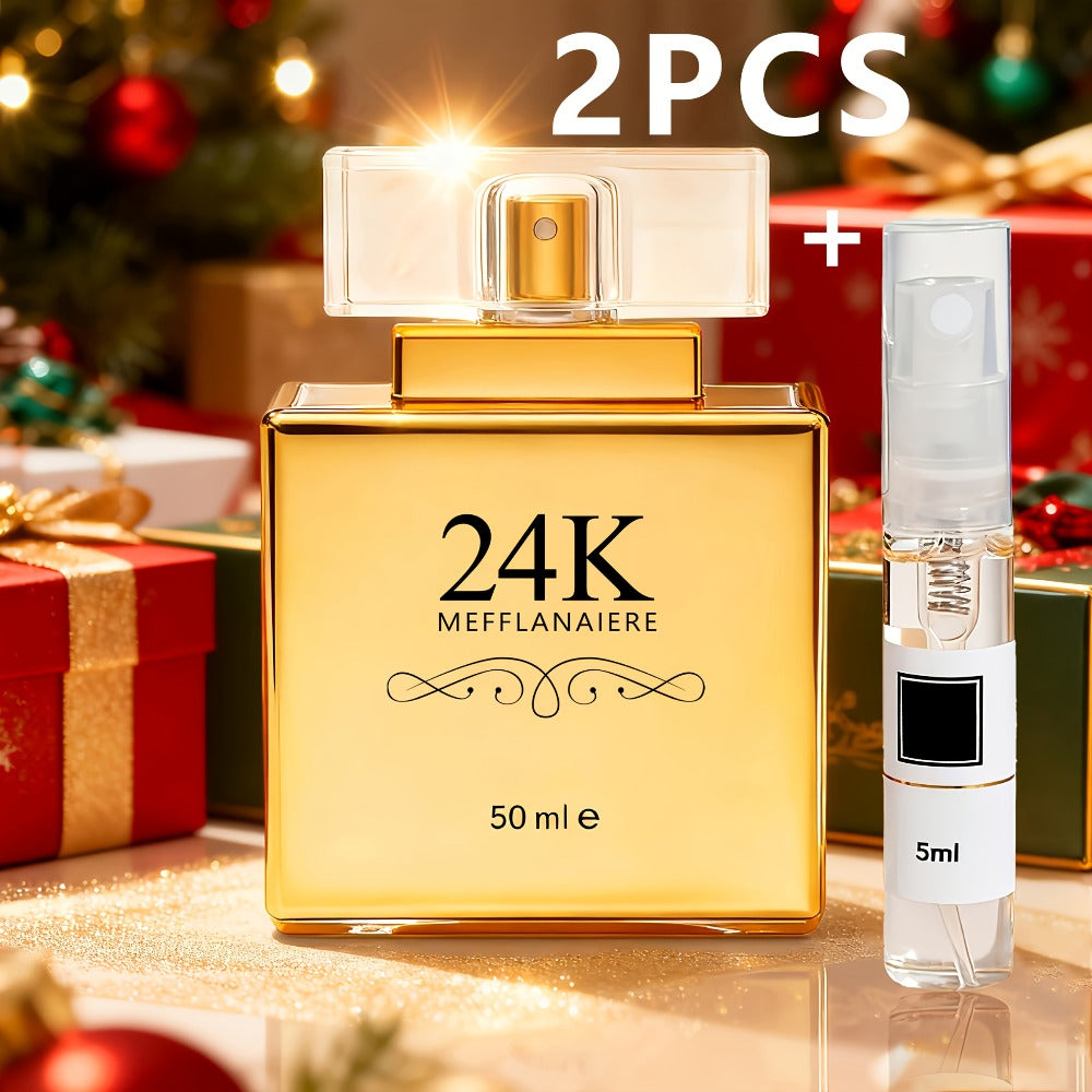 24K Gold Women's Eau de Toilette Perfume 1.69 oz Fresh Vanilla Scent - Luxurious Gold Bottle Design - Roller Ball & Spray Styles for Dates Daily Wear Holiday Gift