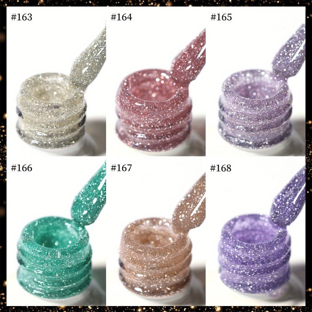 XEIJAYI Sparkling Diamond Gel Nail Polish Set - 6 Colors, Glittery & Shiny End, Long-Lasting Salon-Quality Manicure, No Alcohol, Perfect for Stylish Nail Art Designs, Nail Art Accessorie