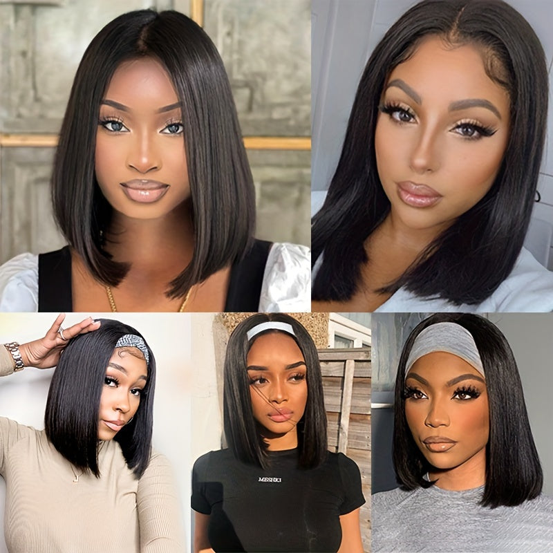 TIMOPOL Wig Short Bob Wig Human Hair 5x1 T Part Lace Front Wig, Human Hair for Women Middle Part Brazilian Straight Bob Wig, Human Hair Natural Color 180% Density