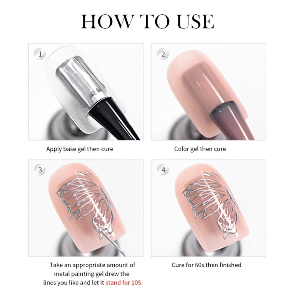 LILYCUTE 0.24oz Metal Effect Line Flower Drawing Gel with Brush Soak Off Painting Gel Polish LED Manicures for Nail Art DIY