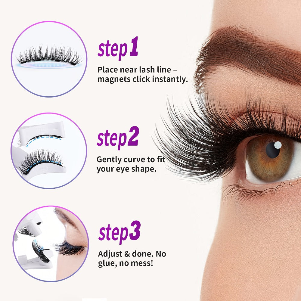 8pcs Natural Glue-3D False Eyelashes(One Box)- Reusable Double Magnetic False Eyelashes Set with Clips, Reusable, Waterproof, Glue, Easy to Wear, Women