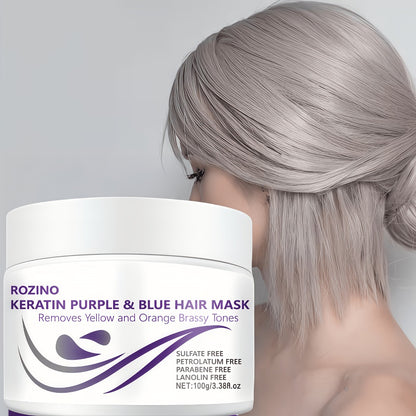 Purple Hair Mask Toner 2-Pack 3.53oz | 72-Hour Moisturizing Removes Brassiness Yellow Tones | Violet Keratin Rosemary | Smooths Frizzy Dry Hair in 3 Min | Blonde Platinum Gray