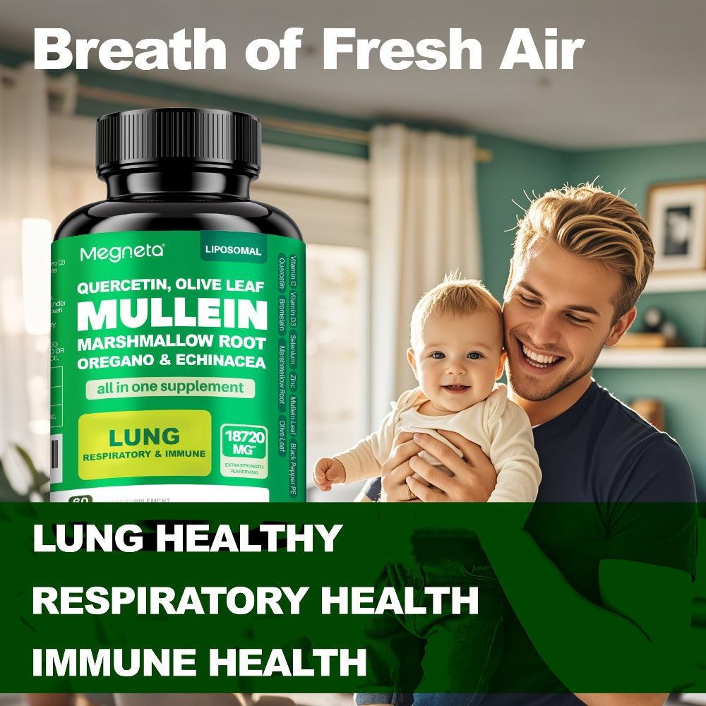 [Lung Health Supplement] Lung Health Supplement With Mullein Leaf, Vitamin C & D3, Selenium, Zinc, Quercetin & Bromelain, Herbal Formula For Respiratory, Breathing & Bronchial Health, 60 Capsules