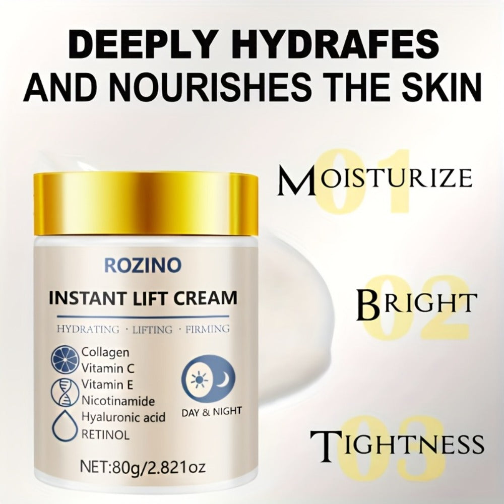 ROZINO Instant Collagen & Niacinamide Cream - 5-Second Lift And Tightening, Collagen-Infused Face And Neck Cream for Dark Circles, Puffiness, Sensitive Beige, Sensitive Eyes, All Beige Types, Instant Firming Moisturizer