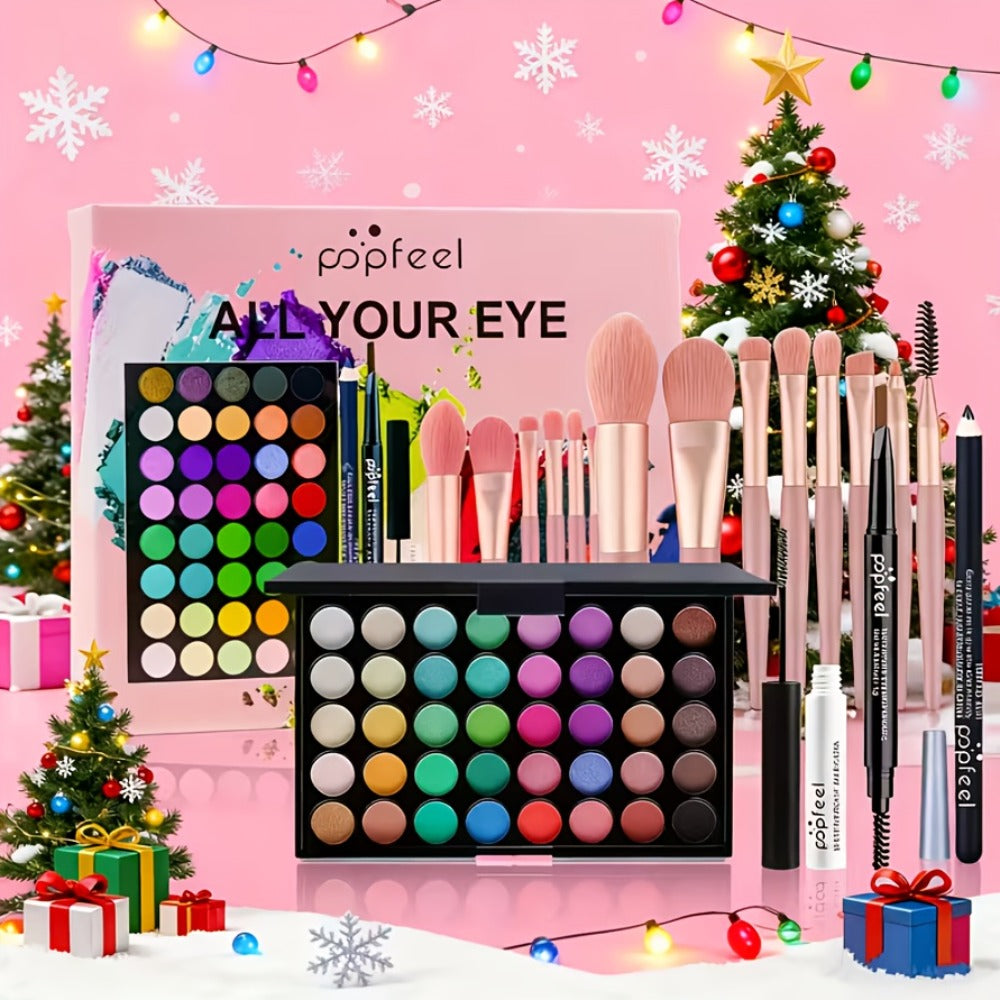Makeup Kit Full Face POPFEEL All-in-One Eyeshadow Palette Blush Foundation Mascara Brush Set Berry Neutral Shades Gift Set for Women Beginners