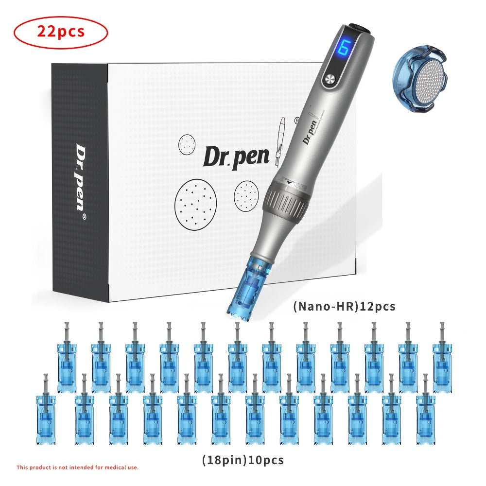 M8S-Dr.Pen Premium Wireless Electric Pen-Care Device Featuring 22 Replacement Heads (R-Nano-12 Units, 18 Needles-10 Units), Ideal for Skin Care, Perfect As a Gift