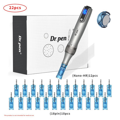 Dr. Pen M8S Wireless Microneedling Pen - Professional Electric Skin Care Device with 22 Replacement Cartridges (Nano + 18-Pin)