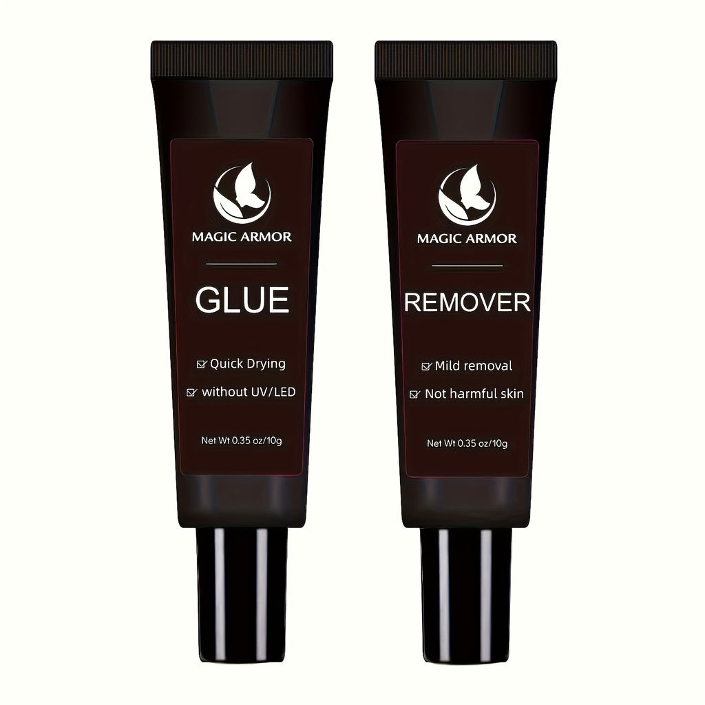 Nail Glue with Glue Remover Kit, Super Strong Nail Glue 10g, Suitable for Acrylic NailPressing, 10g Glue Can Remove False Nails, Strong Glue Remover, Nail Polish Nail Polish