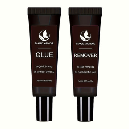 Nail Glue with Remover Kit Super Strong 10g for Acrylic Press-On False Nails - Long Lasting Nail Adhesive & Easy Glue Remover for DIY Salon Nail Art