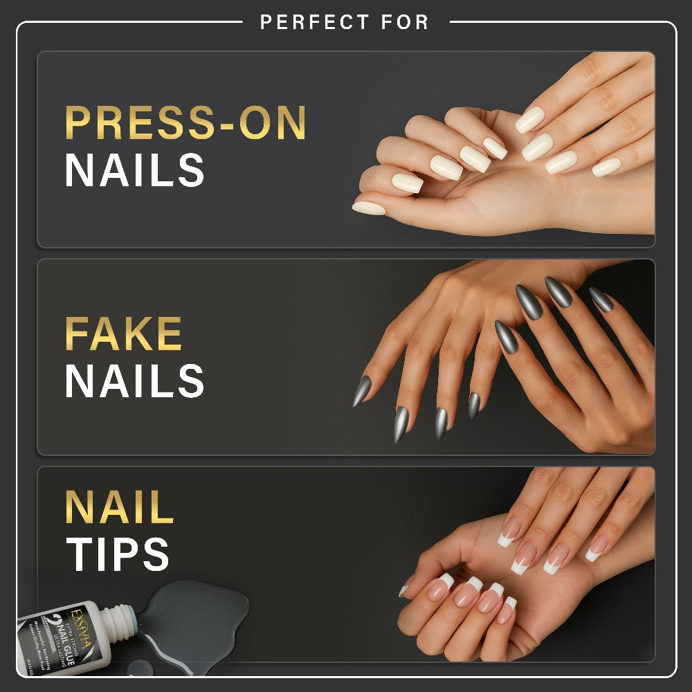 Super Strong Nail Glue for Press On Nails, Acrylic Nails & Nail Tips Exsivia 2nd Gen NailBond for Fake Nails, Extra Strength,Long Lasting, Brush on Adhesive, No Dehydrator or Primer Needed