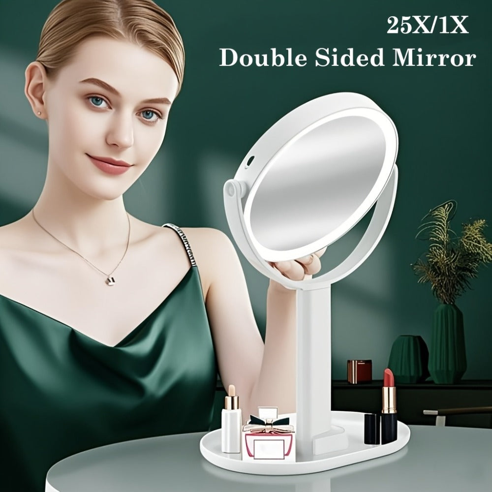 Lighted Makeup Mirror with 25X Magnification - 80 LED Vanity Mirror with 3 Color Lighting Modes, Touch Control, 2-Sided 8 Inch Rechargeable Makeup Mirror for Women, 2000mAh Battery