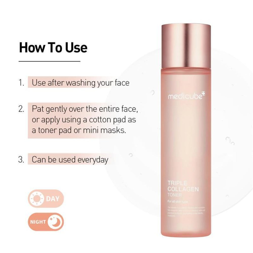 Medicube - Triple Collagen Toner - Hydrolyzed, Atelo, & Soluble Collagen for Deep Hydration & Plump Skin - Fast-Absorbing Formula for All-Day Suppleness, Korean Skincare (4.73 fl.oz.)