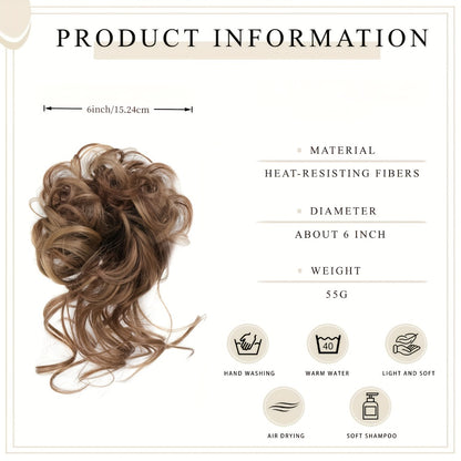 Messy Bun Hairpiece Claw Clip Curly Wavy Synthetic Hair Extension Updo for Women 6 Inch Multi-Color Easy Style No Heat Instant Bun Hair Piece