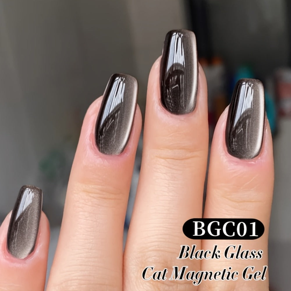 BORN PRETTY 0.34oz Black Glass Bead Black Color Cat Magnetic Gel Nail Polish With A Delicate Magnetic Powder Effect And Shiny Soak Off Gel