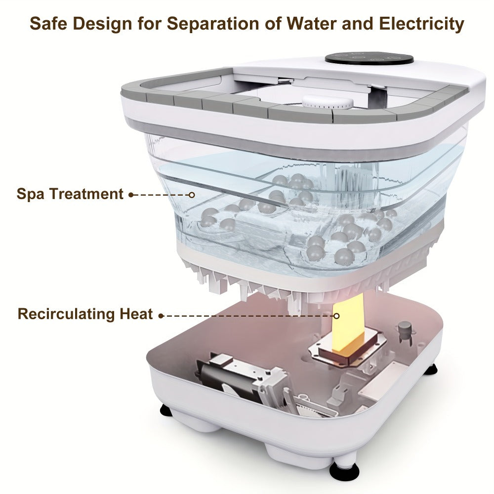 Foldable Foot Spa Bath, Space Saving, Function, 20 Massage Rollers, Touchscreen Temperature Display, Remote Control for Temperature & Time, Shower Sprayer, Ideal Heartfelt Gift for Mother's Day, Black & Gray