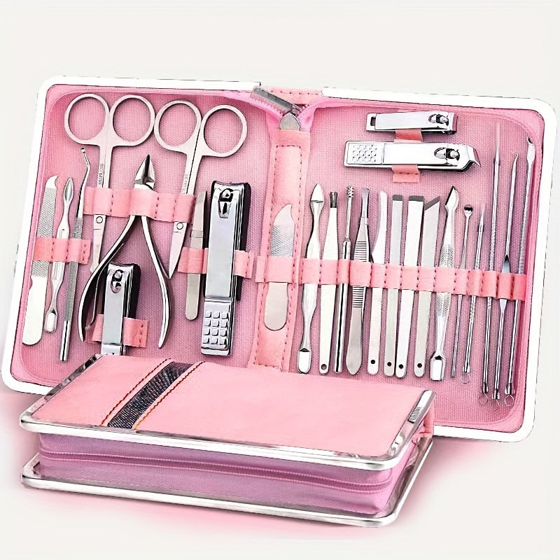 [Christmas Essentials] 26pcs Manicure Set Stainless Steel Nail Clippers Cuticle Nipper Pedicure Care Tool Dead Skin Scissor Cleaning Grooming Kit Christmas Essentials