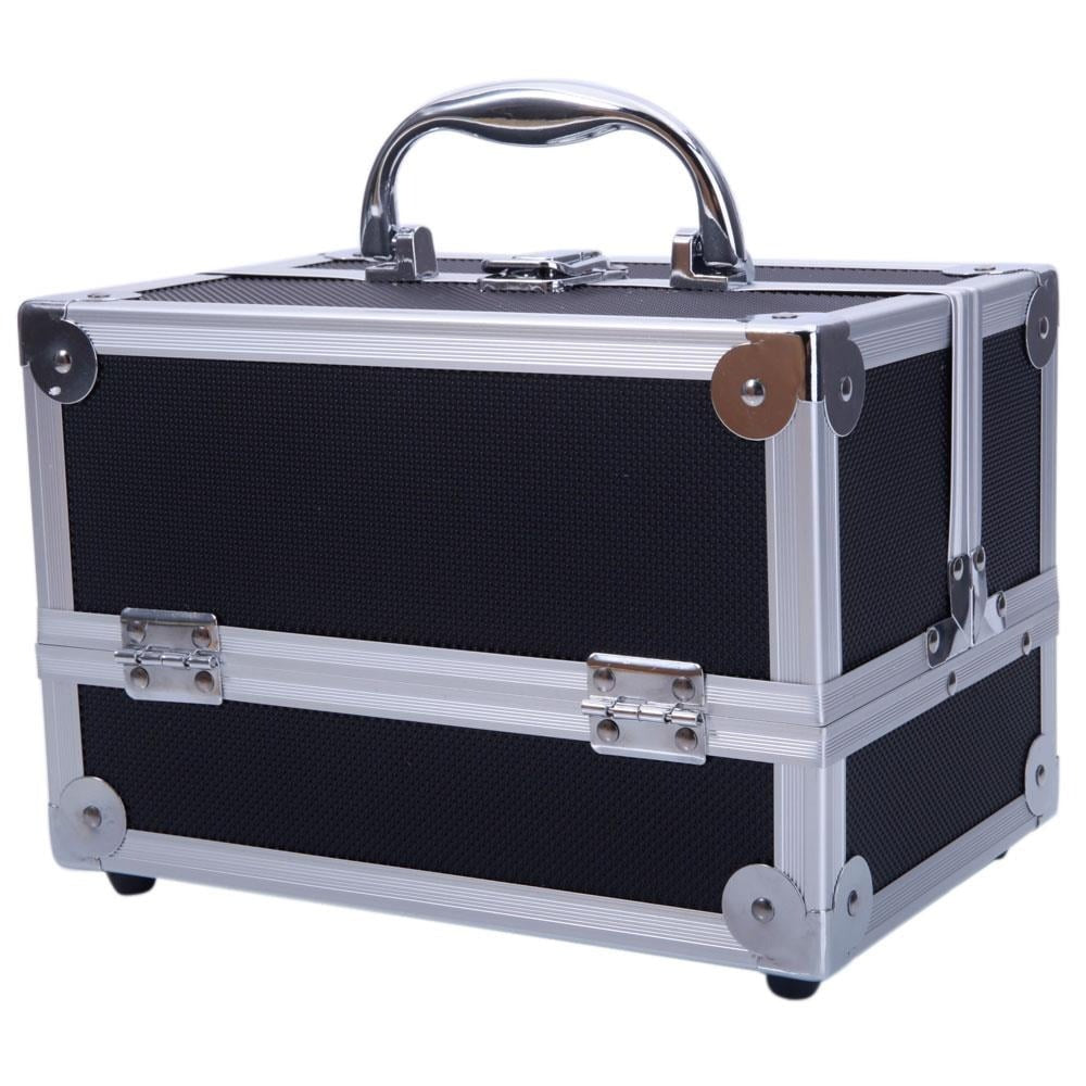 Professional Makeup Train Case, Large Capacity Aluminum Cosmetic Trolley Organizer, Portable Jewelry Storage Box with Adjustable Dividers & Lockable Keys, Travel Makeup Artist Tool Box
