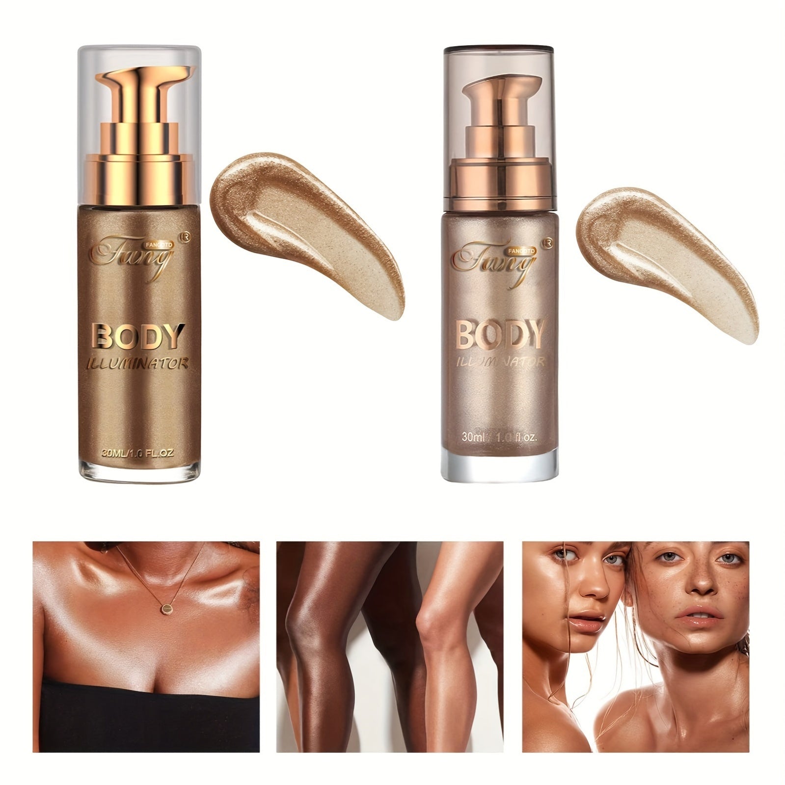 Set of Two Liquid Luminizers That Provide a Moisturizing Shimmer for Both Face And Body, Perfect for Summer Makeup As an All-In-One Highlighter