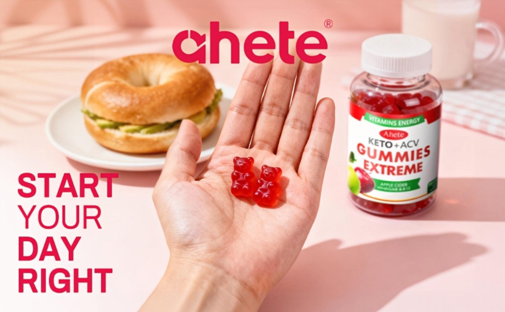 [KETO+ACV]AHETE Apple Cider Vinegar Gummies- Made with Beet Juice, Combined with Vitamin B12, Vegan Formula, Supports Gentle Digestion And Antioxidant Effects. 60pcs Per Bottle, Sufficient for One Month's Supply.