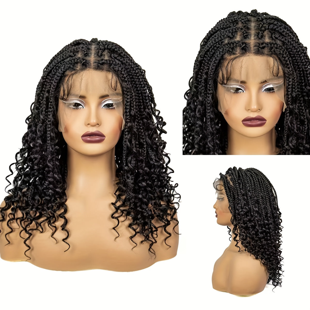 Elegant Full Lace Knotless Braided Wig with Curly Ends - 180% Density Synthetic Hair for Women, Handmade Braiding Wig for Christmas Halloween Valentine's Day Parties, Holiday Gift for All Ethnicities, Wig Accessories, Party Accessory, Sleek Appearance