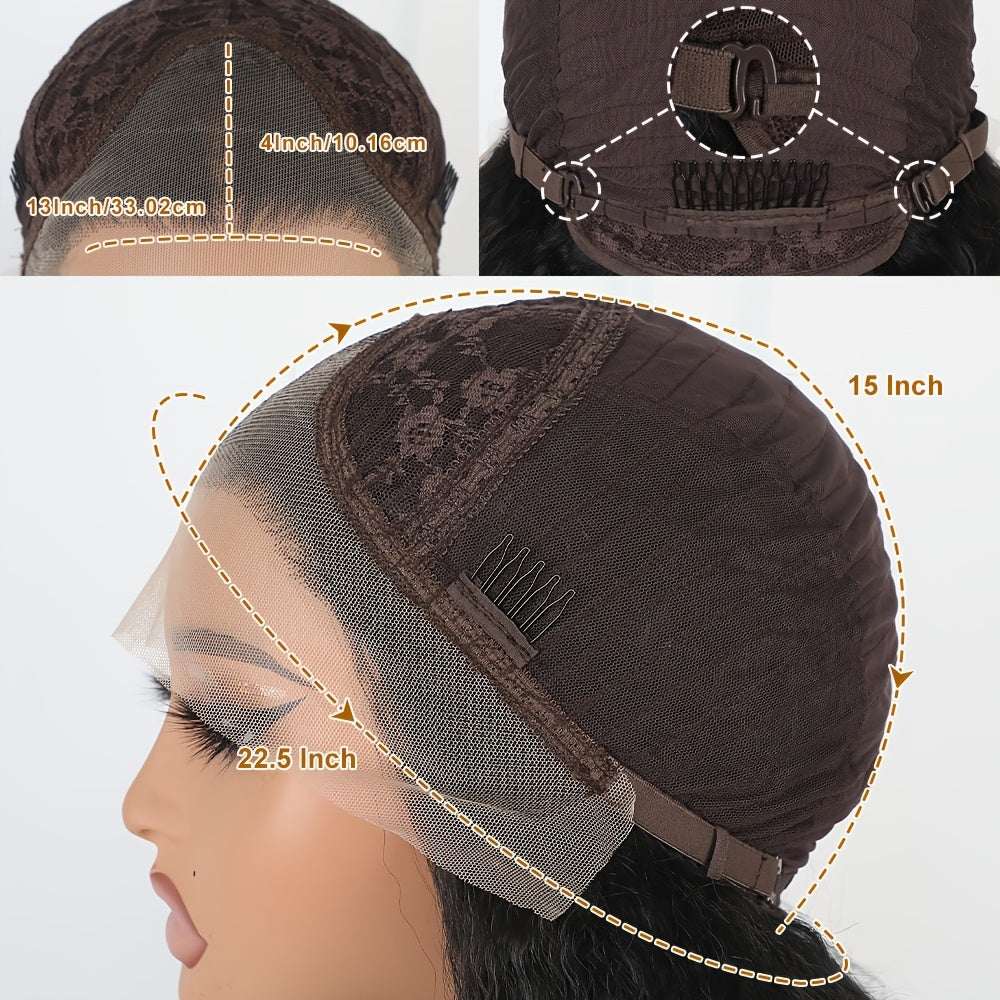 Kinky Straight Black Color Hair Frontal Lace Replacement Wigs | Yaki Straight for Fashion Women, Lace Front, Glueless, Pre Plucked Hairline, 26 Inch, Heat Resistant Soft Fiber, Beginners Friendly, Brand: MAYCAUR