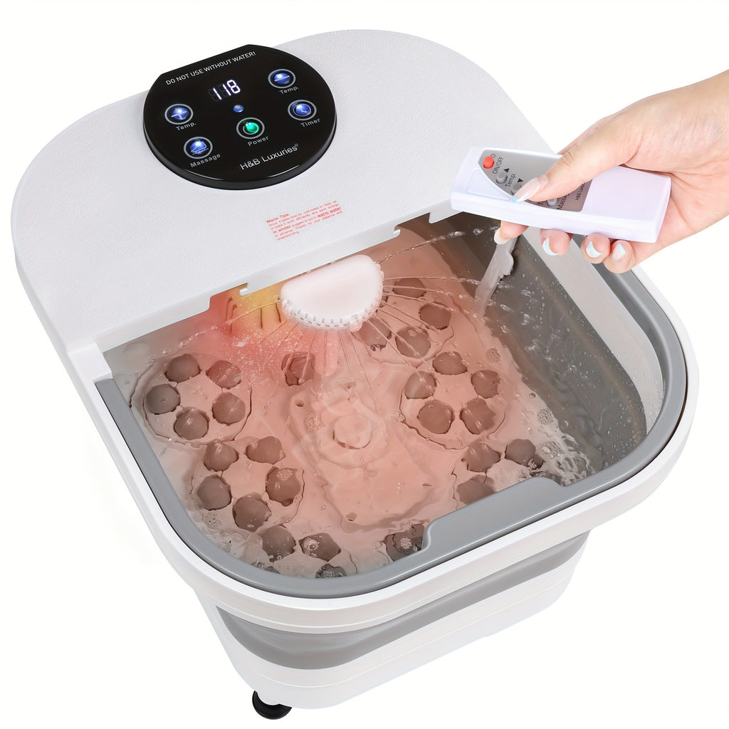 Foldable Foot Spa Bath, Space Saving, Function, 20 Massage Rollers, Touchscreen Temperature Display, Remote Control for Temperature & Time, Shower Sprayer, Ideal Heartfelt Gift for Mother's Day, Black & Gray