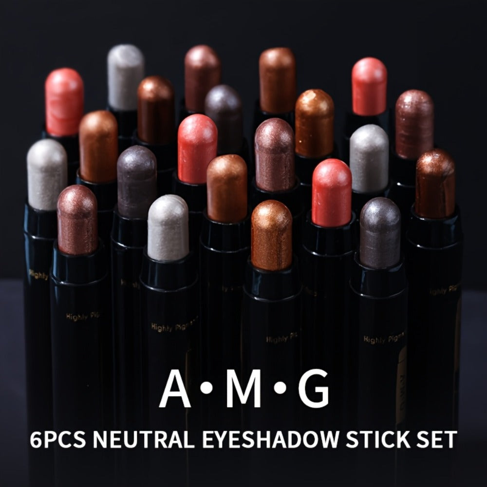 Eyeshadow Pencil Set 6 Colors - Waterproof Metallic & Matte Eyeshadow Sticks, Multicolor Highlight Eyeliner, Long-Lasting Glitter & Neutral Brown Crayons, Easy Eye Makeup for Women