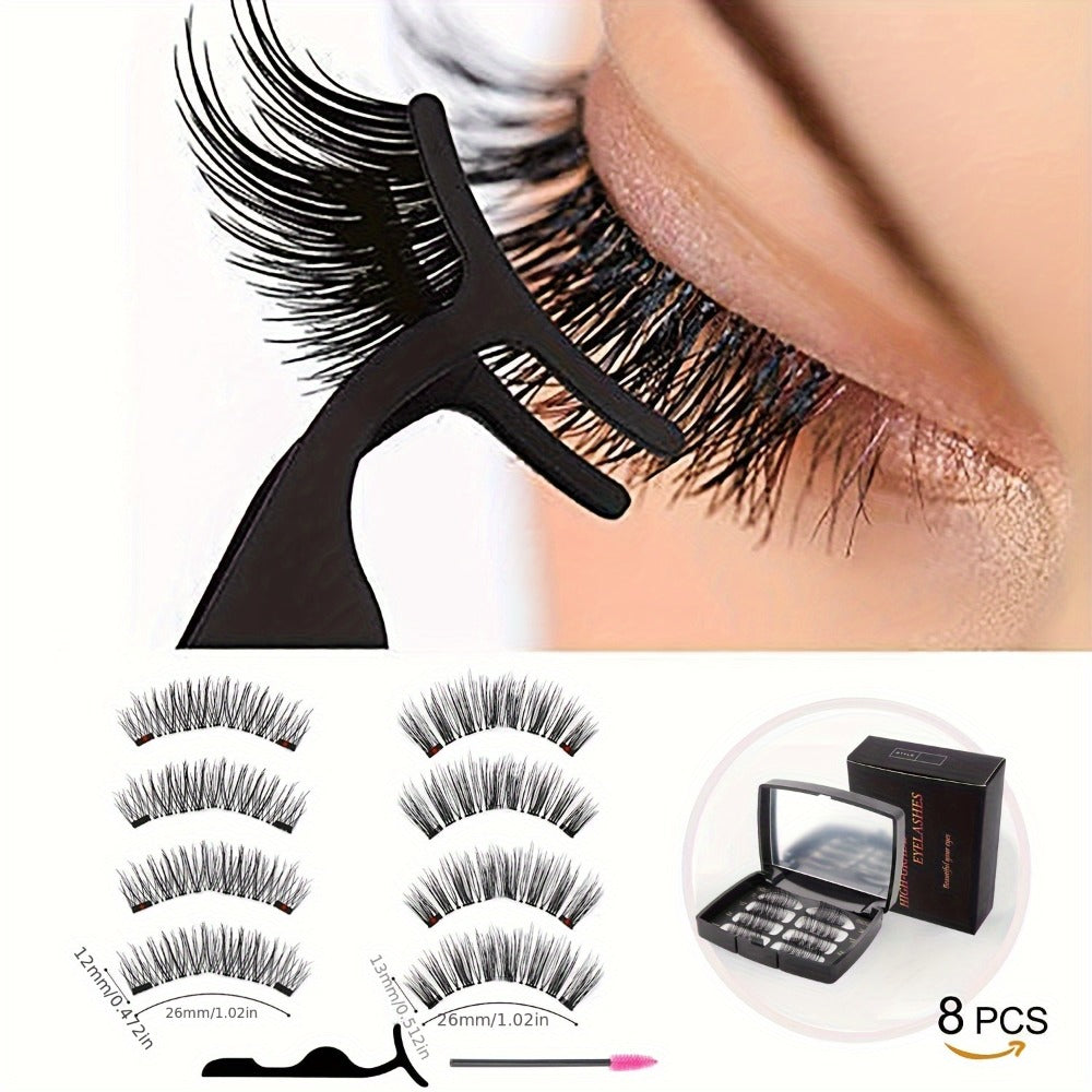 8pcs Magnetic False Eyelashes Set, Natural Makeup Effect, No Glue Needed, Reusable Double Magnetic Lashes with Applicator, Suitable for Parties, Travel, Daily Use, Includes Tweezers, Gift for Mom