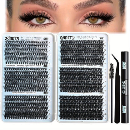 Cluster Lash Extension Kit 720pcs with Glue & Tweezers — 30D–100D, 6 Styles & Lengths, Lightweight Long-Lasting, No Irritation, 100% Handmade for Natural & Volume Look